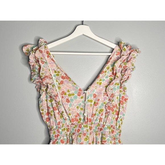 Love the Label Ines Floral Tiered Ruffle Mini Dress Cream Women's Size Medium - Picture 5 of 12